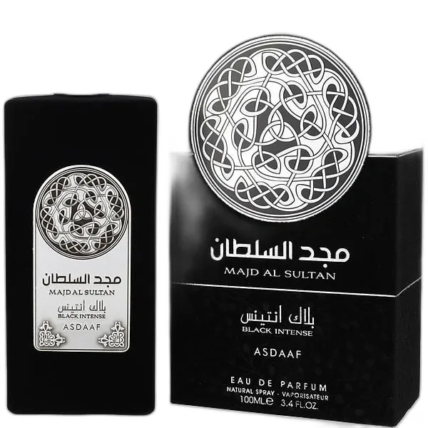 Frasco del perfume Asdaaf Majd Al Sultan Black Intense Eau de Parfum