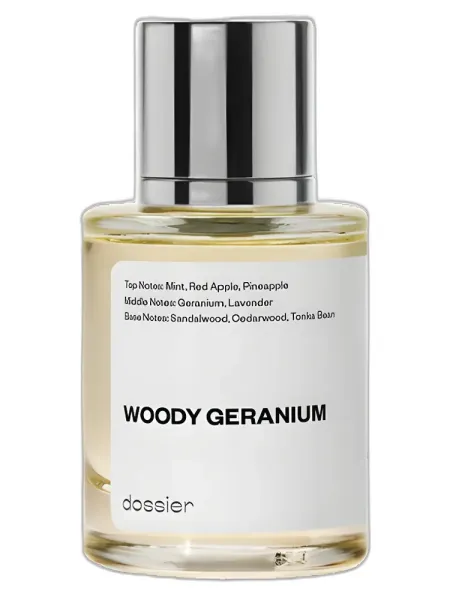 Frasco del perfume Dossier Woody Geranium Eau de Cologne