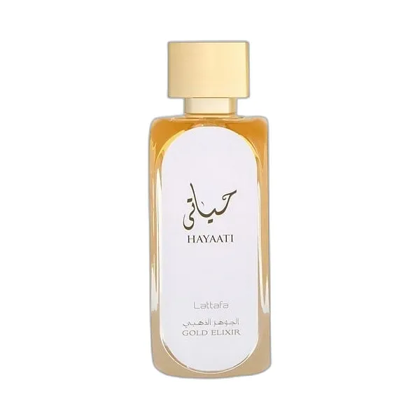 Frasco del perfume Lattafa Hayaati Gold Elixir Eau de Parfum