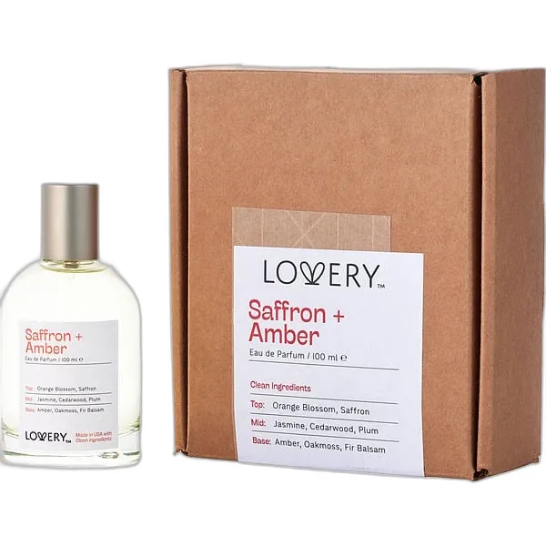 Frasco del perfume Lovery Saffron + Amber Eau de Parfum
