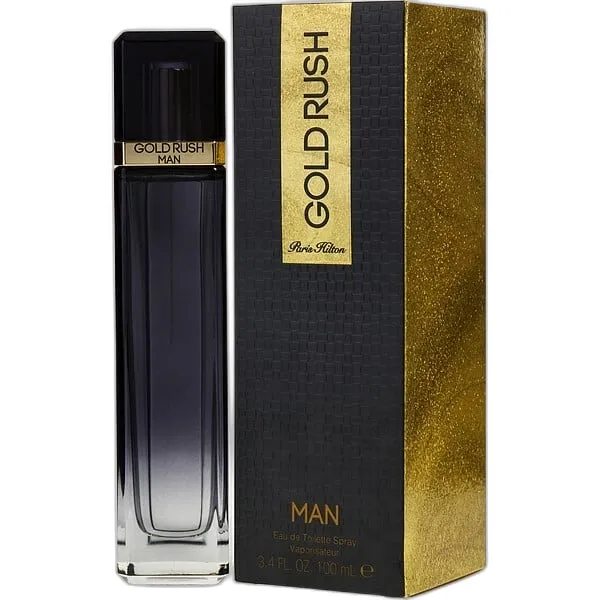 Frasco del perfume Paris Hilton Gold Rush Man Eau de Toilette