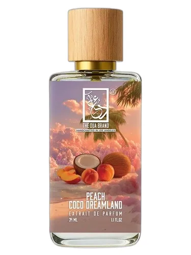 Frasco del perfume The Dua Brand Peach Coco Dreamland 2026